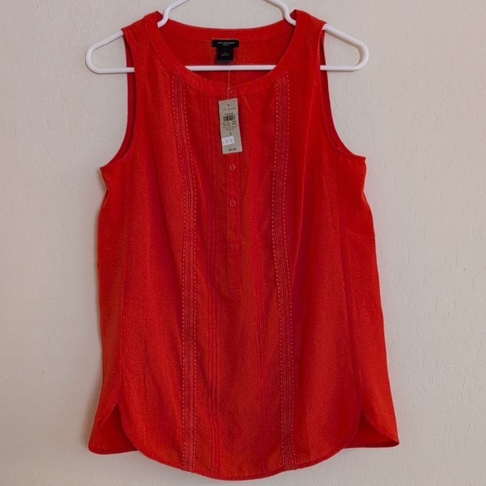 NWT Ann Taylor Vibrant Orange Tank Top Button Down Sleeveless - Size S